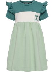 Sukienka dla dziewczynki niemowlaka Hummel Talya. Zielone sukienki niemowlęce Hummel, bez wzorów, z bawełny, bez ramiączek, krótkie. Za 132.00 zł.