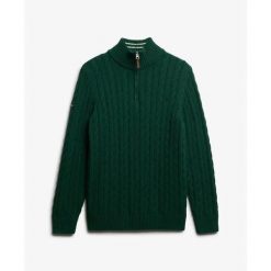 Sweter bawełnowy Superdry Cable. Zielone swetry przez głowę męskie Superdry., m, bez wzorów, z bawełny, bez kołnierzyka. Za 412.45 zł.