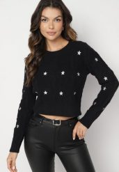 Czarny Sweter z Dodatkiem Wiskozy z Ozdobnym Splotem w Gwiazdki Ivilna. Czarne swetry damskie Born2be, m, bez wzorów, z jeansu, eleganckie, bez kołnierzyka, bez ramiączek, długie, bez kaptura. Za 99.99 zł.