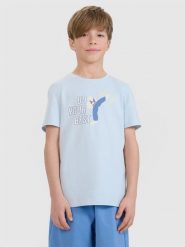 4F T-shirt regular z nadrukiem chłopięcy - niebieski 146 (10-11 lat). Niebieskie t-shirty dla chłopców 4f, bez wzorów, z bawełny, bez ramiączek. W wyprzedaży za 29.99 zł.