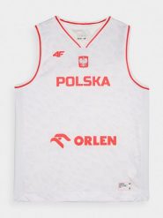 4F Koszulka reprezentacyjna dziecięca 4F x PZKOSZ 2024 - biała 122/128 (6-8 lat). Białe t-shirty dla chłopców 4f, bez wzorów, z dzianiny, bez ramiączek. Za 169.99 zł.