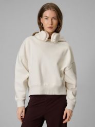 4F Bluza dresowa regular z kapturem damska - biała M. Białe bluzy damskie 4f, m, bez wzorów, z dresówki, bez kołnierzyka, bez ramiączek, z kapturem. Za 159.99 zł.