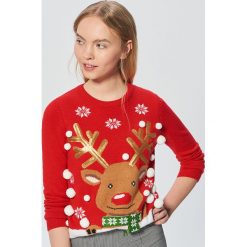 Świąteczny sweter z reniferem - Czerwony. Czerwone swetry damskie Cropp. Za 89.99 zł.