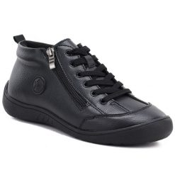 Skórzane półbuty damskie zamszowe czarne eVento 26PB18-505. Czarne półbuty damskie eVento, bez wzorów, ze skóry, bez obcasa, bez zapięcia. Za 179.99 zł.