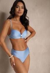 Niebieskie Bikini Majtki Figi i Biustonosz z Metaliczną Ozdobą Kinalenna. Niebieskie bikini damskie Renee, na lato, z aplikacjami. Za 54.99 zł.