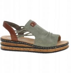Rieker Rieker Sandals 62962-52 szary 38. Szare sandały damskie Rieker, bez wzorów, bez obcasa, bez zapięcia. Za 248.89 zł.