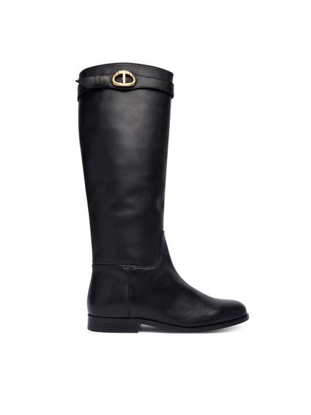 TWINSET Botki 252TCP19C Czarny. Czarne botki damskie Twinset, ze skóry, bez obcasa, na płaskiej podeszwie, bez zapięcia. Za 1,239.00 zł.