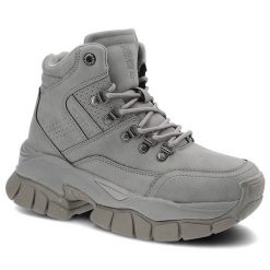 Botki damskie Big Star, skóra ekologiczna wysoka cholewka sznurowanie wzmocniony nosek i pięta podeszwa z bieżnikiem i amortyzującą warstwą, szare, I. Szare botki damskie Big Star, z materiału, klasyczne, przed kolano, bez obcasa, bez zapięcia. Za 179.00 zł.