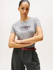 Tommy Hilfiger Koszulka Kobiety Bawełna szary|lila, S. Szare t-shirty damskie Tommy Hilfiger, s, bez wzorów, z bawełny, bez kołnierzyka. Za 139.95 zł.