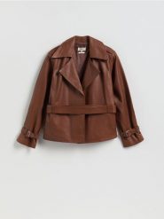 Skórzana kurtka - brązowy. Brązowe kurtki damskie Reserved, l, bez wzorów, ze skóry, bez kaptura. Za 799.99 zł.