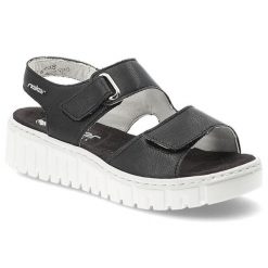 Sandały damskie Rieker, cholewka ze skóry naturalnej regulowane paski na rzepy odkryty fason, czarne, V1382-00. Czarne klapki damskie Rieker, bez wzorów, ze skóry, eleganckie, bez obcasa. Za 329.00 zł.