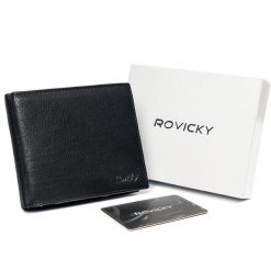 Portfel męski czarny Rovicky N992-PZ-CCR-RFID-BLA. Czarne portfele męskie ROVICKY, bez wzorów, ze skóry. Za 57.99 zł.