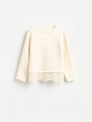 Bluza z ażurowymi wstawkami - złamana biel. Bluzy damskie Reserved, l, w ażurowe wzory, z bawełny, bez kaptura. Za 139.99 zł.