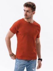 T-shirt męski bez nadruku - ceglasty - Rozmiar: XXL. Czerwone t-shirty męskie Ombre Clothing, m, bez wzorów, z bawełny, klasyczne, bez kołnierzyka. W wyprzedaży za 14.99 zł.