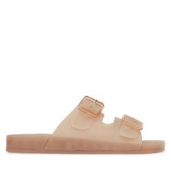 Klapki DeeZee. Brązowe klapki damskie DeeZee, bez wzorów, bez obcasa. Za 89.99 zł.