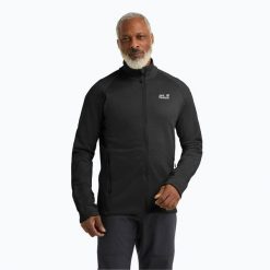 Bluza trekkingowa męska Jack Wolfskin Peak District Full Zip. Czarne bluzy męskie Jack Wolfskin, m, bez wzorów, z materiału, bez kaptura. Za 319.99 zł.