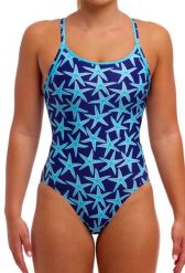 Strój kąpielowy jednoczęściowy FUNKITA See Stars - Diamond Back. Niebieskie kostiumy jednoczęściowe damskie FUNKITA, l, bez wzorów, z elastanu, sportowe, do pływania. Za 169.99 zł.
