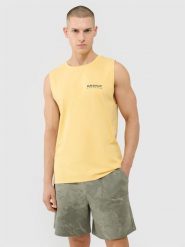 4F Tank top oversize męski - żółty S. Żółte koszulki sportowe męskie 4f, m, bez wzorów, z bawełny, bez kołnierzyka, bez ramiączek. W wyprzedaży za 29.99 zł.