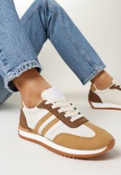 Beżowe Sneakersy Sznurowane z Perforacją Eirenthe. Brązowe obuwie sportowe damskie Born2be, bez wzorów, trekkingowe. Za 79.99 zł.