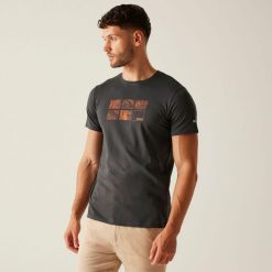 Koszulka turystyczna męska Breezed V. Szare koszulki sportowe męskie Regatta, m, bez wzorów, bez kołnierzyka, bez ramiączek, trekkingowe. Za 130.50 zł.