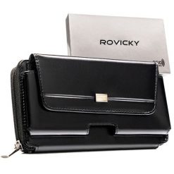 Skórzana, dwukomorowa, czarna saszetka męska z systemem RFID - Rovicky. Czarne saszetki męskie ROVICKY, ze skóry. Za 89.99 zł.