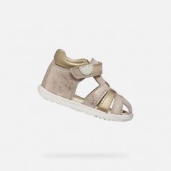Sandały GEOX B SANDAL MACCHIA GIR Złoty. Brązowe sandały damskie Geox, bez wzorów, ze skóry, bez obcasa, bez zapięcia. Za 217.99 zł.
