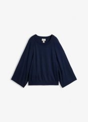 Cienki sweter, oversize. Niebieskie swetry damskie bonprix, bez wzorów, bez kołnierzyka, bez ramiączek, bez kaptura. Za 109.99 zł.