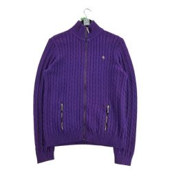 Damski sweter z fioletowym zamkiem. Fioletowe swetry damskie Ralph Lauren, l, bez wzorów, z materiału, eleganckie, bez kołnierzyka, bez ramiączek, bez kaptura. Za 136.28 zł.