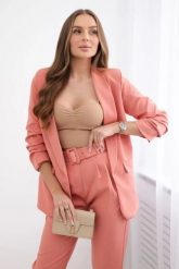 Komplet elegancki marynarki ze spodniami morelowy. Pomarańczowe żakiety damskie Kesi Włoski, l, bez wzorów, z bawełny, eleganckie. Za 397.29 zł.