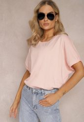 Różowy T-shirt Oversize o Przedłużonym Kroju Echinopa. Czerwone bluzki damskie Renee, na lato, bez wzorów, z bawełny, bez kołnierzyka, bez ramiączek. Za 24.99 zł.