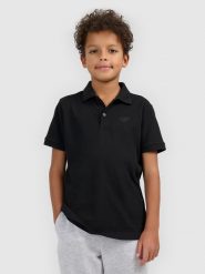 4F Koszulka polo regular chłopięca - czarna 158 (12-13 lat). Czarne t-shirty dla chłopców 4f, bez wzorów, z bawełny, bez ramiączek. Za 49.99 zł.