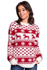 Ciepły Sweter z Zimowym Motywem - Model 2. Białe swetry damskie MOE, l, bez wzorów, z materiału, bez kołnierzyka, bez ramiączek, bez kaptura. Za 209.90 zł.