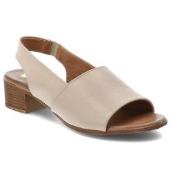 Sandały damskie Armodo, cholewka ze skóry naturalnej licowej z szerokim paskiem z przodu na kwadratowym obcasie, beżowe, 40518. Brązowe klapki damskie Armodo, bez wzorów, ze skóry, bez obcasa, na obcasie. Za 339.00 zł.