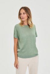 Wiskozowy sweter oliwkowy. Zielone swetry damskie MOODO, l, bez wzorów, z wiskozy, bez kołnierzyka, bez ramiączek, bez kaptura. Za 99.99 zł.