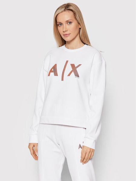 Armani Exchange Bluza 3LYM79 YJ9UZ 1100 Biały Regular Fit. Białe bluzy damskie Armani Exchange, xs, bez wzorów, z bawełny, bez kaptura. Za 539.99 zł.