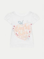 Guess T-Shirt A5GI01 K6YW4 Biały Regular Fit. Białe t-shirty i topy dla dziewczynek Guess, z aplikacjami, z bawełny, bez ramiączek. Za 49.99 zł.