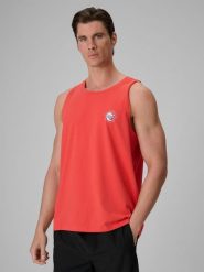 4F Koszulka bez rękawów regular z nadrukiem męska - koralowa L. Czerwone t-shirty męskie 4f, l, bez wzorów, z bawełny, bez kołnierzyka. Za 59.99 zł.