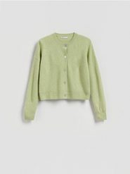 Wełniany kardigan - jasnozielony. Zielone kardigany damskie Reserved, l, bez wzorów, z dzianiny. Za 179.99 zł.