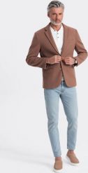 Kurtka męska Ombre Marynarka męska casual z ozdobnymi guzikami na mankietach - jasnybrąz V2 OM-BLZB-0118 L. Kurtki męskie Ombre, l, bez wzorów, casualowe, bez kaptura. Za 299.99 zł.