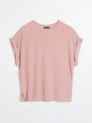 Koszulka z metalizowaną nicią - różowy. Czerwone t-shirty damskie Sinsay, l, bez wzorów, bez kołnierzyka. Za 25.99 zł.