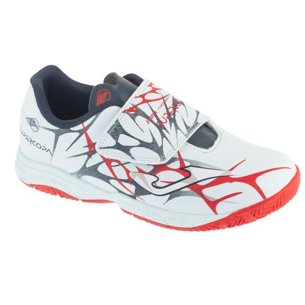 Buty halowe do piłki nożnej chłopięce, Super Copa Jr 25 SCJW INV. Białe buty sportowe chłopięce Joma, bez wzorów, bez zapięcia, do piłki nożnej. Za 159.99 zł.