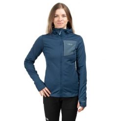 Bluza z kapturem damska Rab Superflux Hoody. Niebieskie bluzy damskie RAB, bez wzorów, z kapturem. Za 366.99 zł.