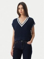 Tommy Jeans Sweter DW0DW22927 Granatowy Regular Fit. Niebieskie swetry damskie Tommy Jeans, l, bez wzorów, z bawełny, bez kołnierzyka, bez ramiączek, bez kaptura. Za 409.99 zł.