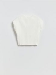 Bluzka ze stójką - złamana biel. Bluzki damskie Reserved, l, bez wzorów, z bawełny, bez kołnierzyka, bez ramiączek. Za 109.99 zł.