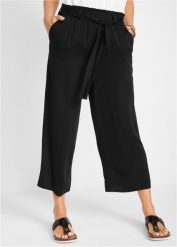 Spodnie culotte z wiskozy z wiązanym paskiem. Czarne spodnie materiałowe damskie bonprix, bez wzorów, z wiskozy. Za 124.99 zł.