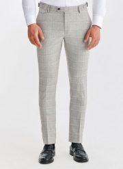 PAKO LORENTE – Szare spodnie garniturowe w kratkę. Szare eleganckie spodnie męskie Pako Lorente, m, bez wzorów, z elastanu. Za 599.99 zł.