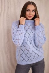 Sweter z półgolfem i wzorem w romby niebieski. Niebieskie swetry damskie KESI, l, bez wzorów, z wełny, bez kołnierzyka, plus size, bez ramiączek, bez kaptura. Za 125.45 zł.