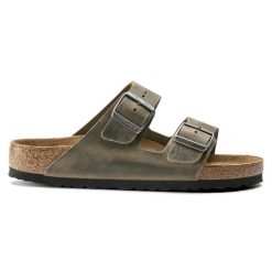 BIRKENSTOCK ARIZONA FL WB FADED Klapki męskie khaki. Zielone klapki męskie Birkenstock, biznesowe. Za 449.99 zł.