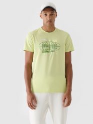 4F T-shirt regular z nadrukiem męski - zielony S. Zielone koszulki sportowe męskie 4f, m, bez wzorów, z bawełny, klasyczne, bez kołnierzyka. W wyprzedaży za 39.99 zł.