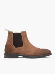 Brązowe cieniowane sztyblety. Brązowe botki męskie Ryłko, bez wzorów, ze skóry, eleganckie, za kostkę, bez zapięcia. Za 599.99 zł.